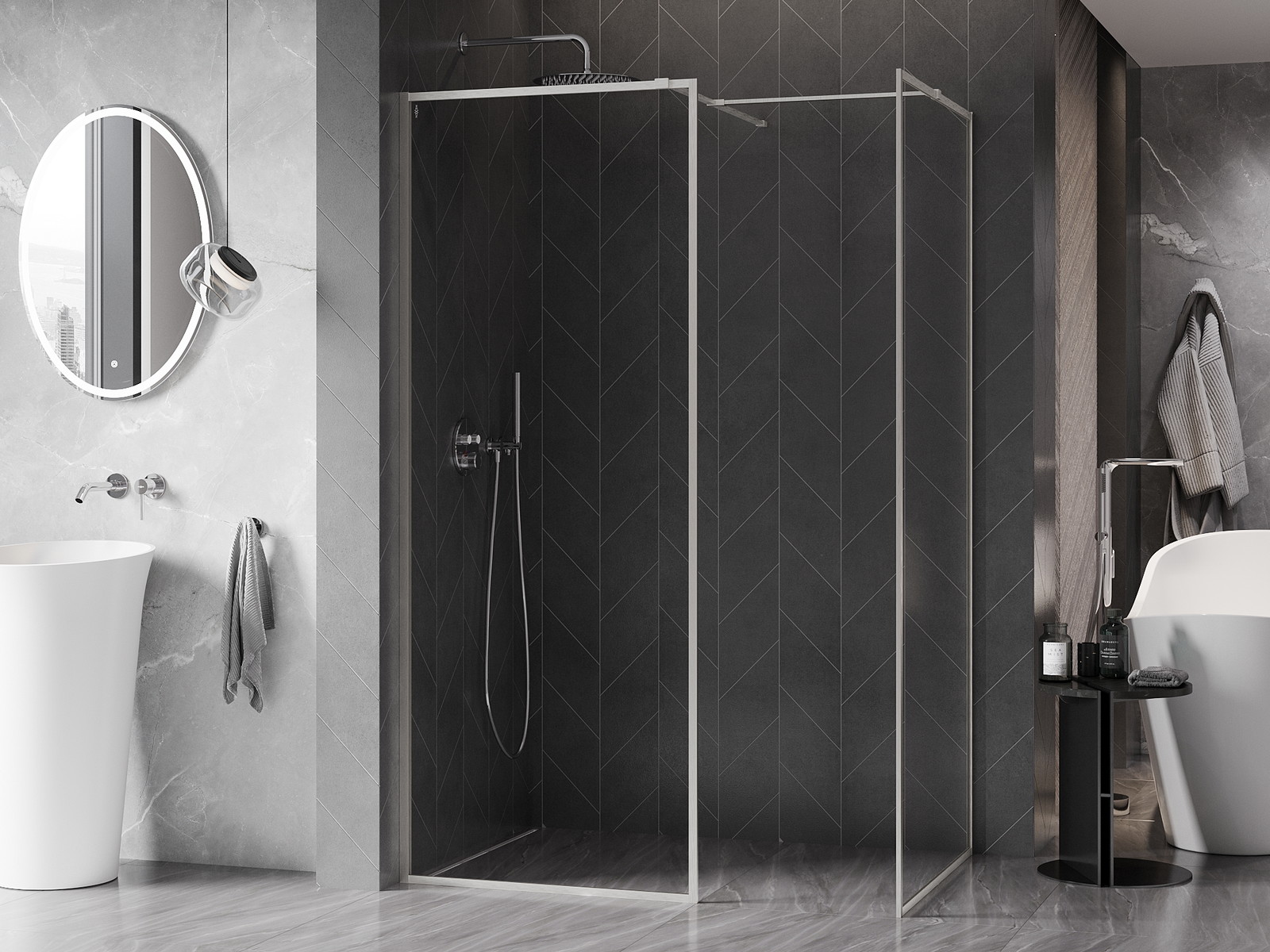 Mexen Kioto-F ścianka prysznicowa Walk-in z ramką 130 x 115 cm, transparent 8 mm, nikiel szczotkowany - 800-130-202-04-97-115